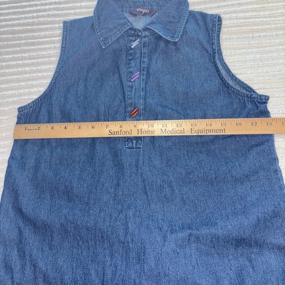 VTG Denim Blue Jean Jumper Dress Maxi Sleeveless women’s SzM Cottagecore Boho - Picture 10 of 13